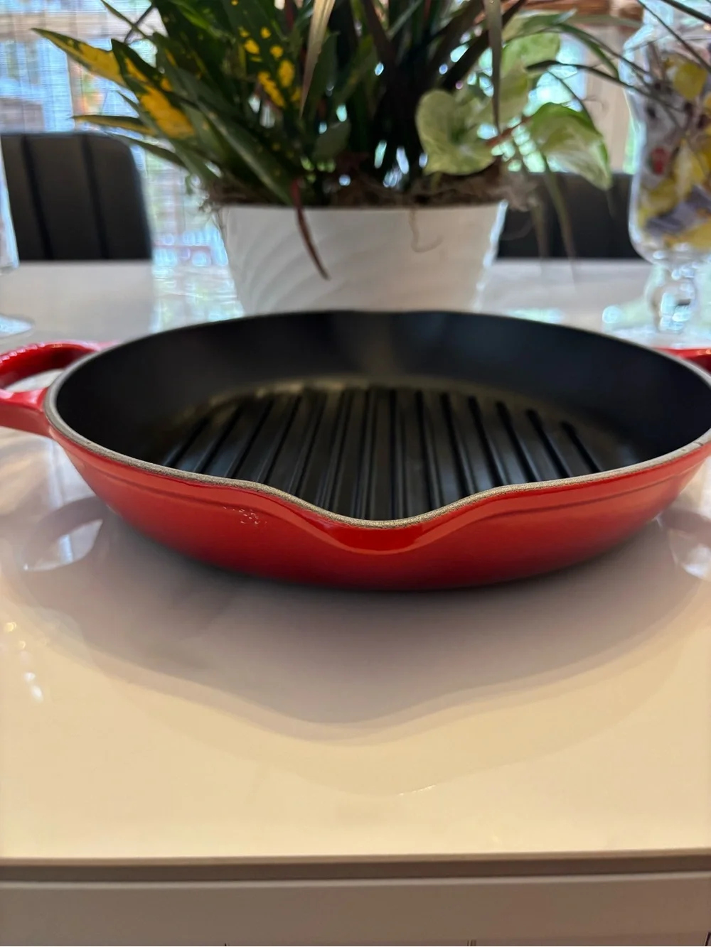 LeCreuset Red Cast Iron Grill Pan - Nonstick Ribbed Surface